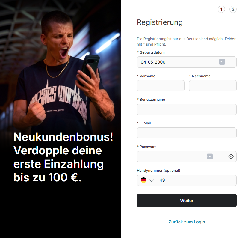 Registrierung bei Tipico